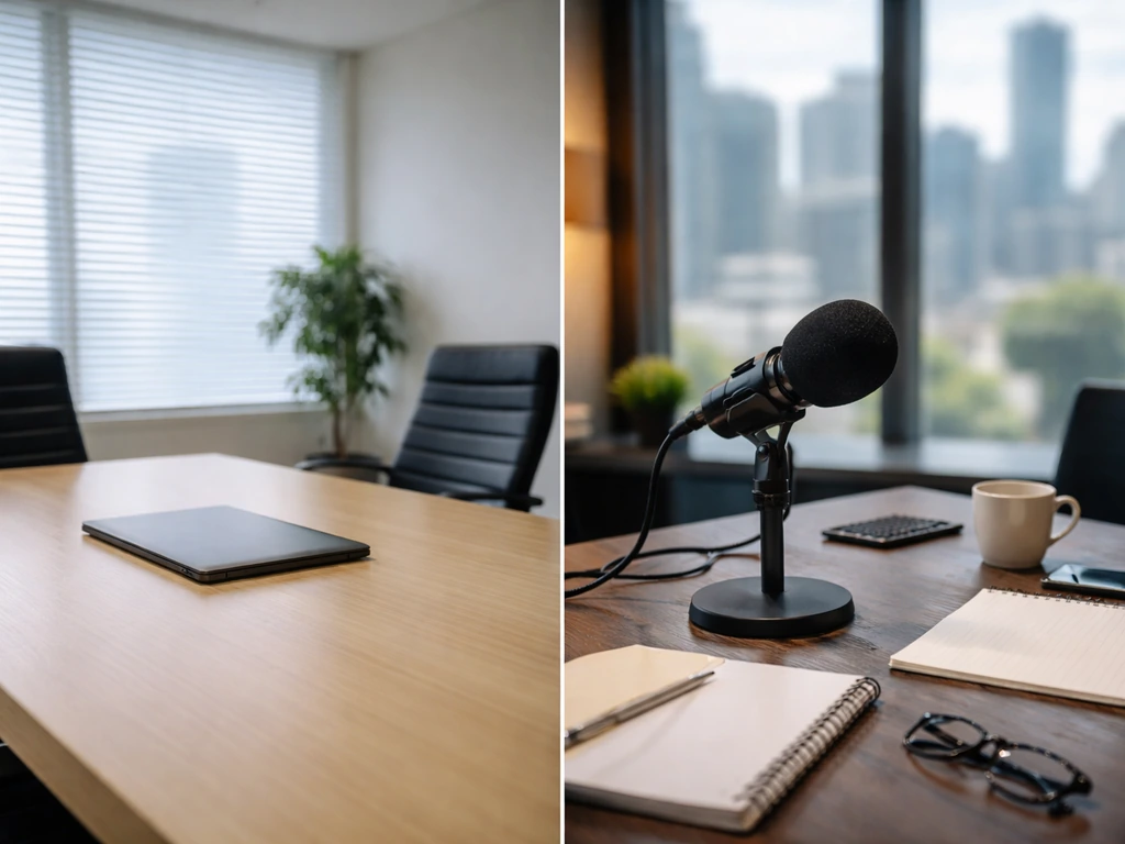 Two separate office-style scenes symbolizing two different professional identities.