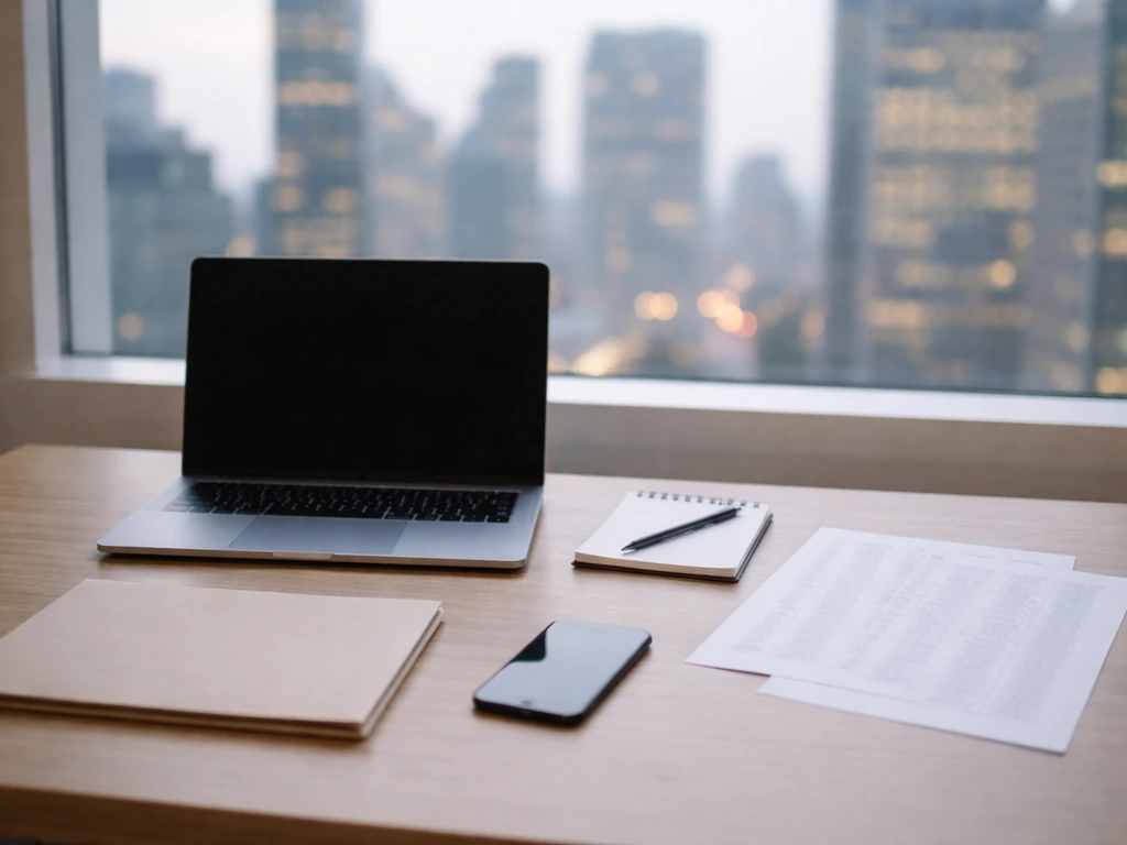 Minimal desk with laptop, notepad, and papers suggesting comparing conflicting net worth figures