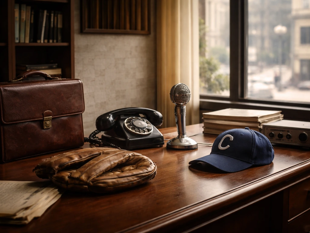 Vintage 1960s Oakland baseball office scene symbolizing baseball ownership and business wealth.
