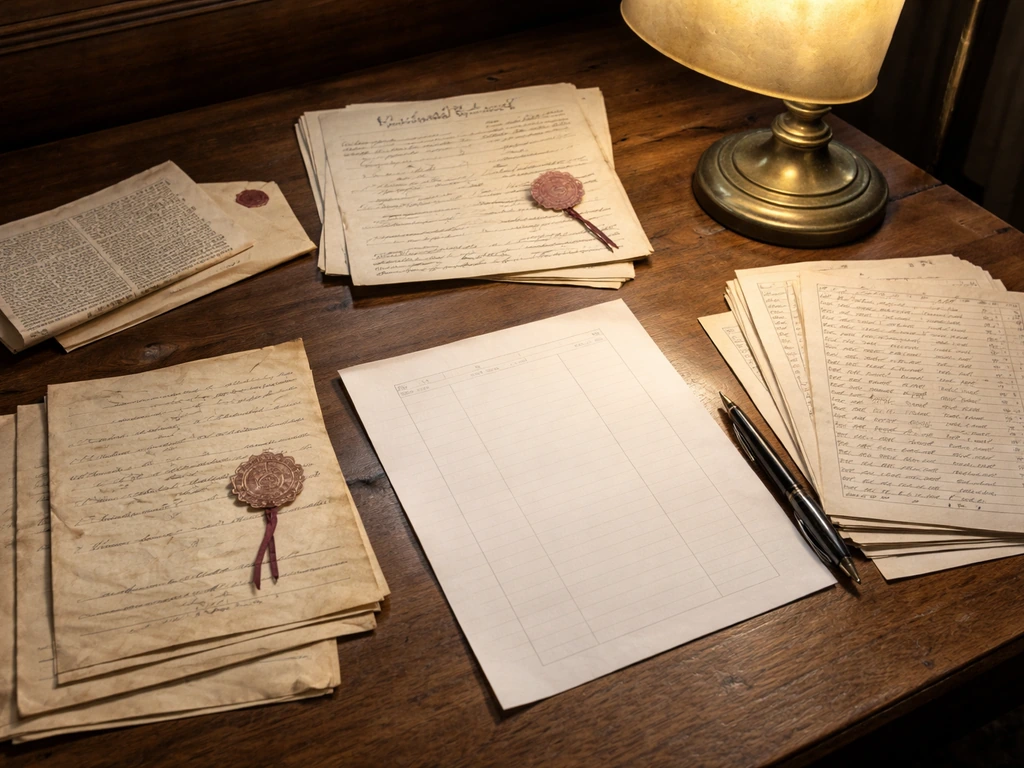 Early 1900s probate papers and handwritten financial notes spread on a wooden desk