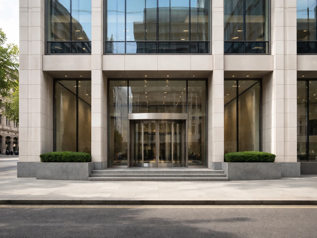 London office facade exterior at 160 Queen Victoria Street in the City, showing business-focused entrance details