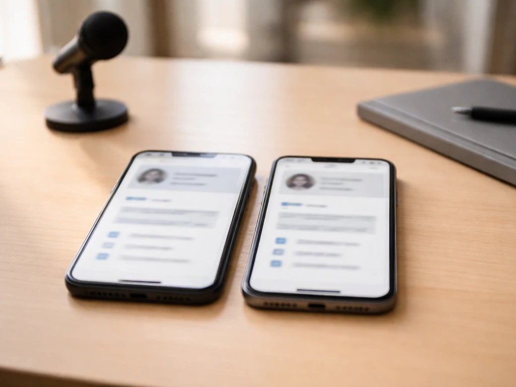 Two blurred profile-card style panels side by side, symbolizing different people sharing the same name.