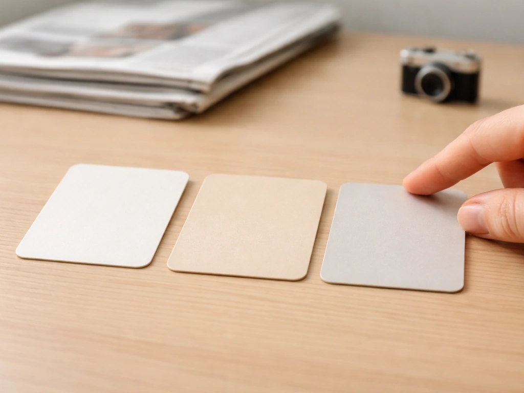 Three blank label cards on a wooden desk with one card highlighted to show correct name context.