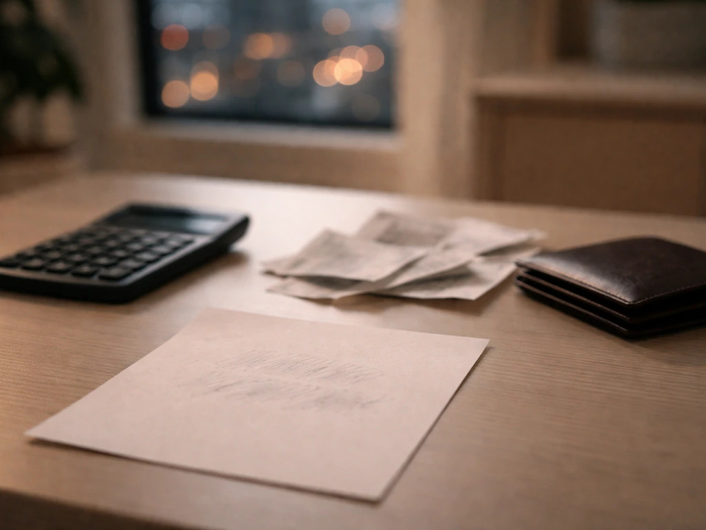 Desk with calculator and papers suggesting uncertainty about a personal net-worth estimate.