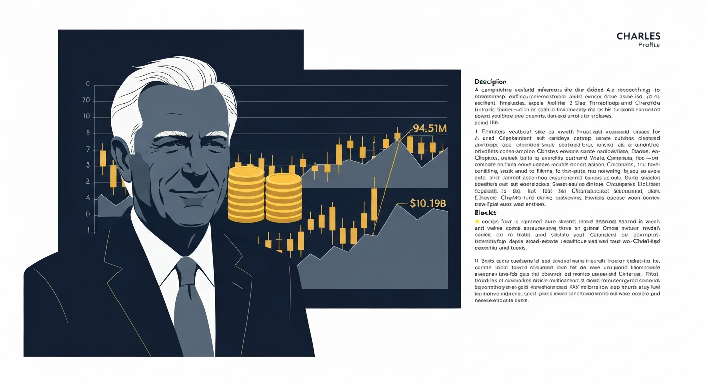 Abstract editorial illustration of a founder silhouette overlaid with financial charts and graphic annotations showing 94.51M shares and $10.19B.