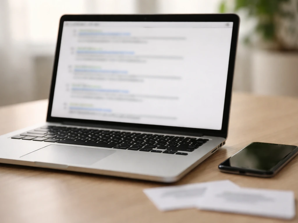 Laptop and phone on a desk with blurred search results suggesting confusion from similar names